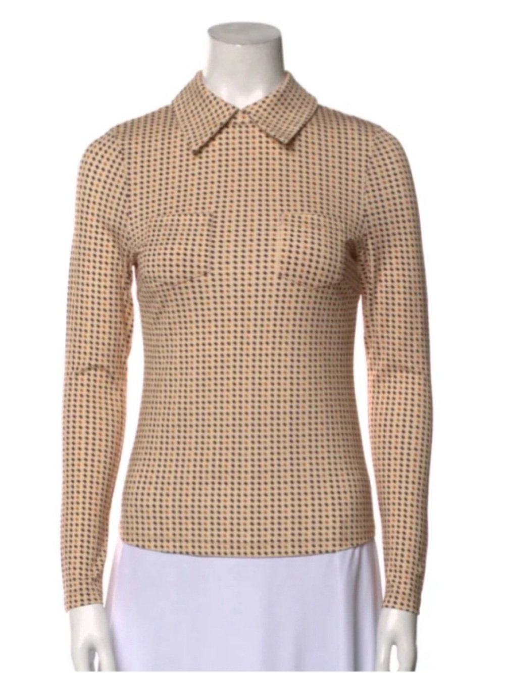 by TiMo (Oslo Norway) Beige Geometric print Long-Sleeve smart collar Top